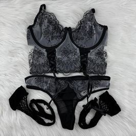 Black Set with Fishnet Stockings