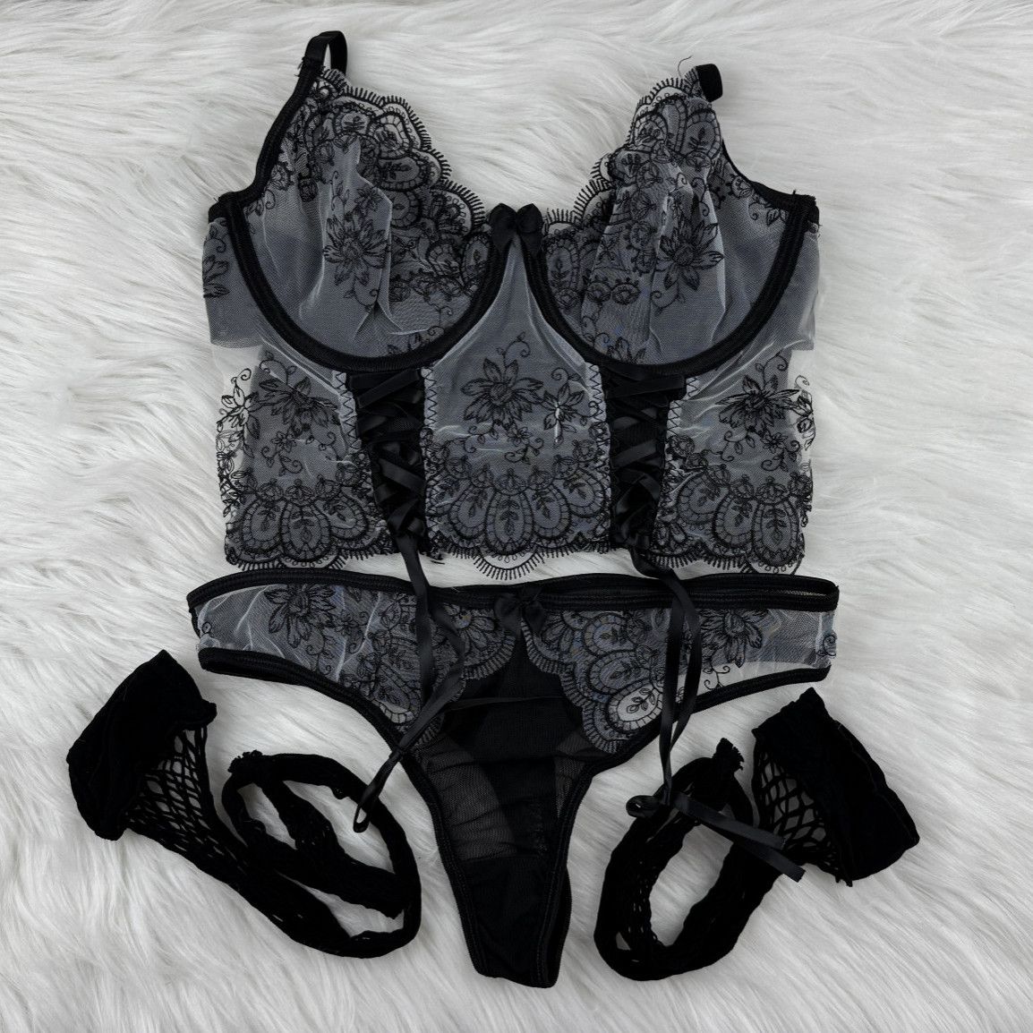 Black Set with Fishnet Stockings