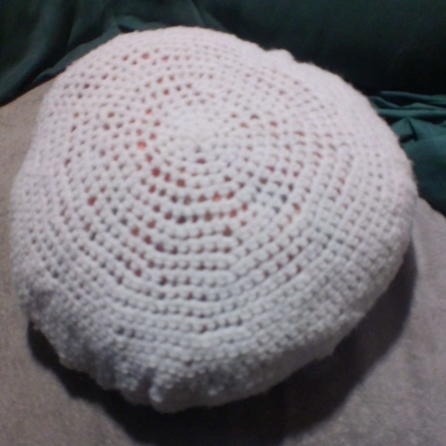 sparkly cushion with crocheted cover