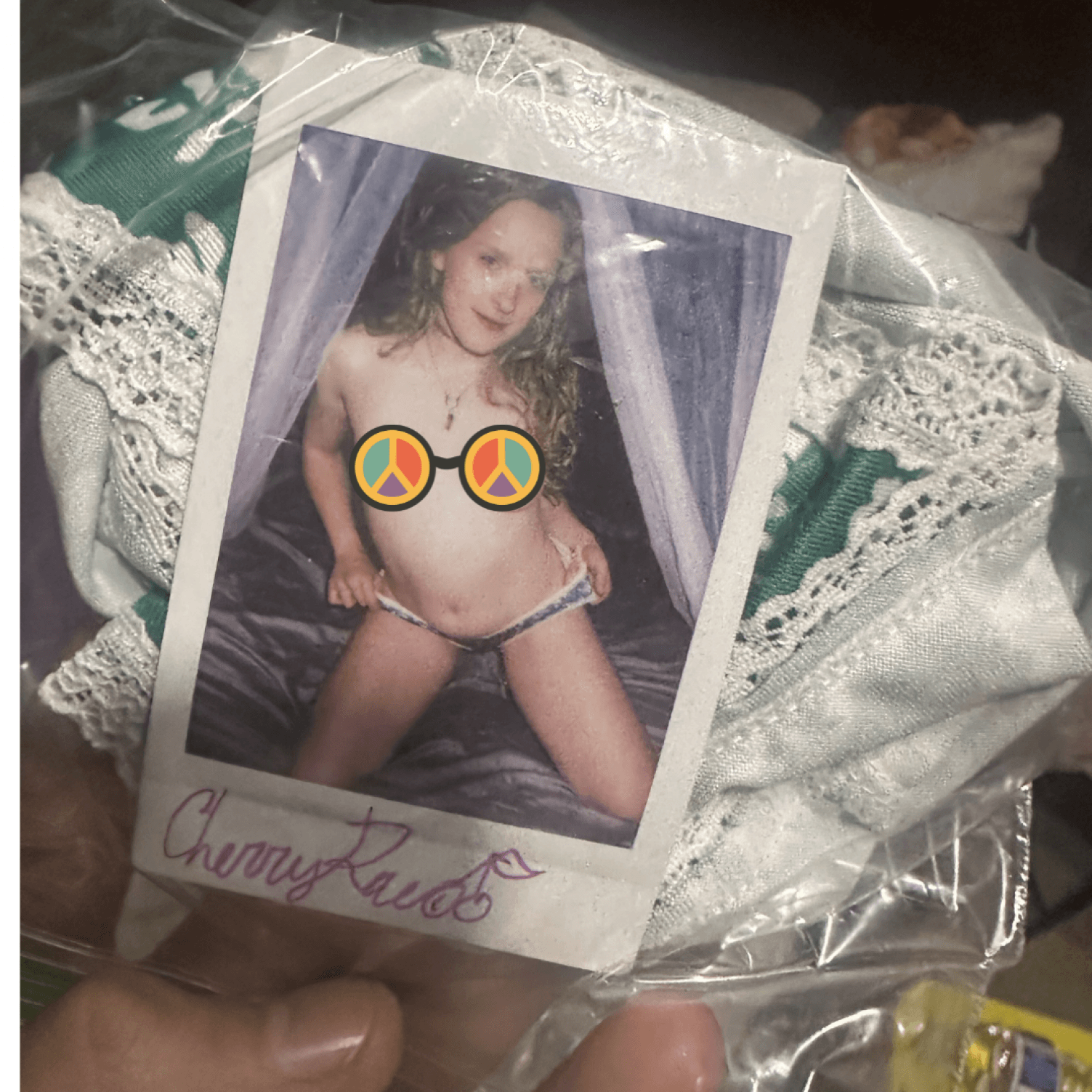Signed Sunrae_Fae Green Floral Lace Panty Polaroid Bundle
