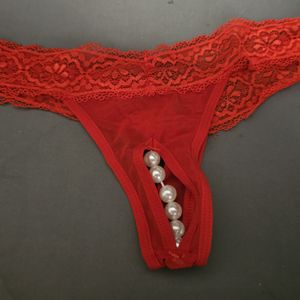 Open crotch beaded panties