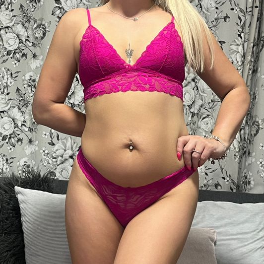 Pink hotwife used worn bra and panties set