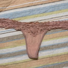 Tan cotton thong with lace waistband