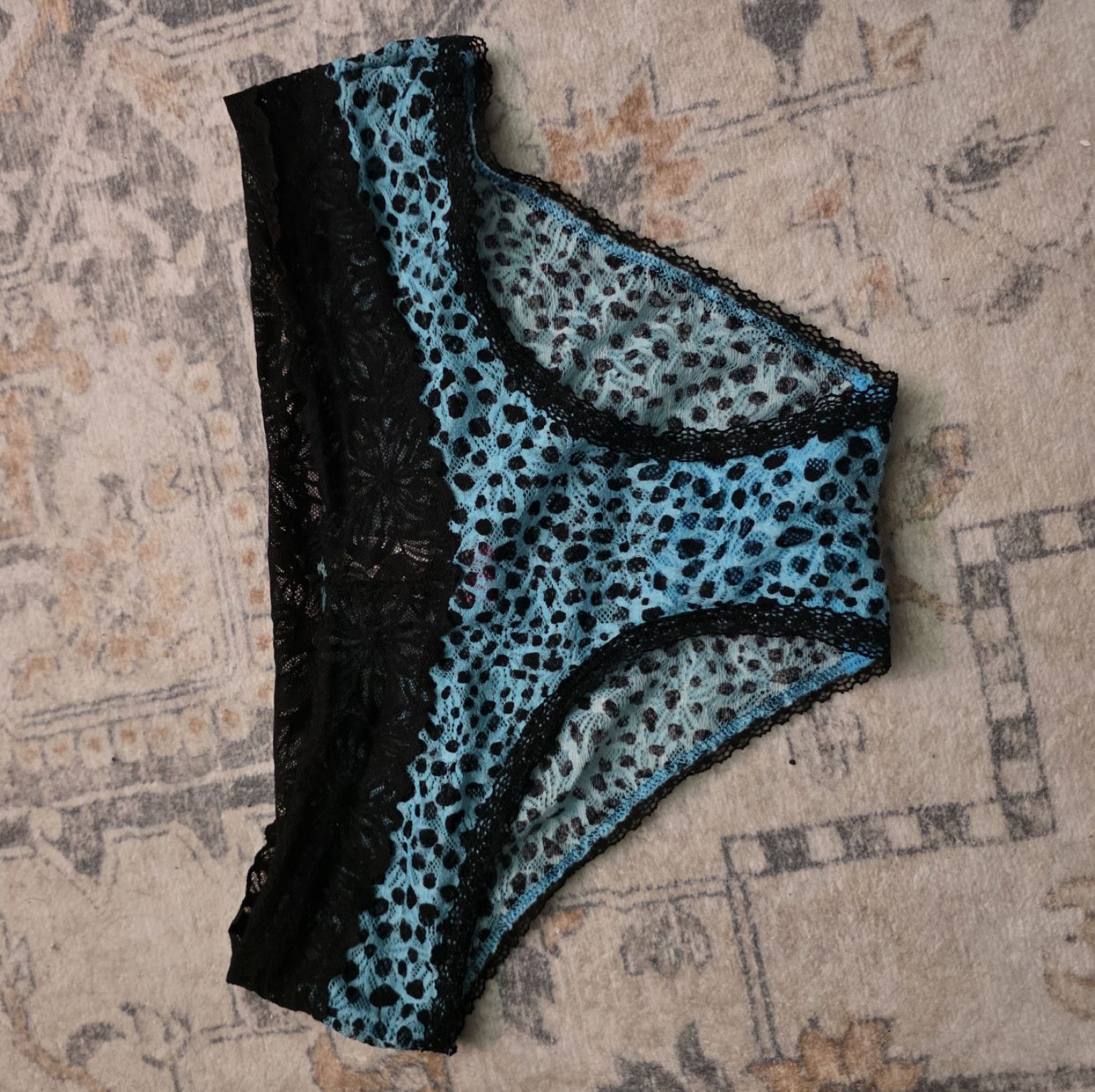 Blue pokadot and black panties lace
