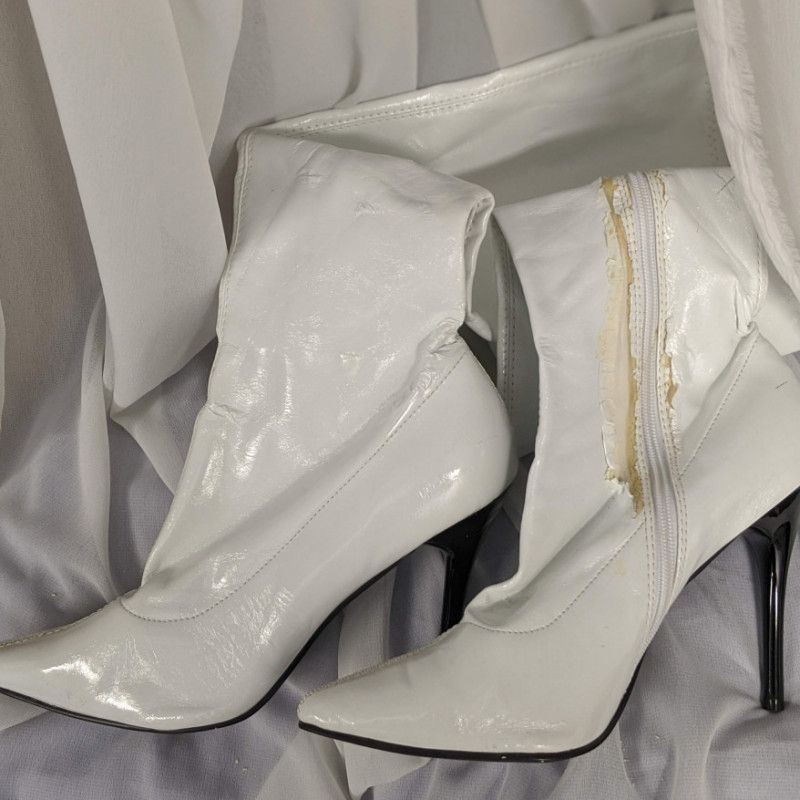 White knee high boots high heels