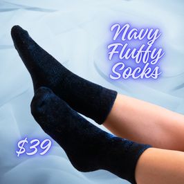 Worn Navy Fluffy Socks