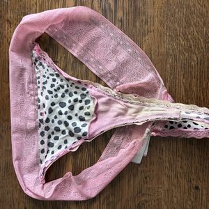 Well Worn Pink Lace Thong Panties