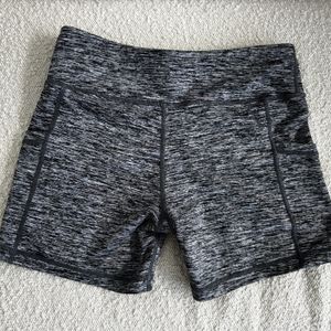 worn grey workout shorts