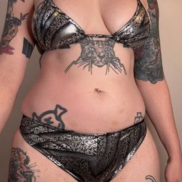 Metallic Silver Stripper Bikini Set