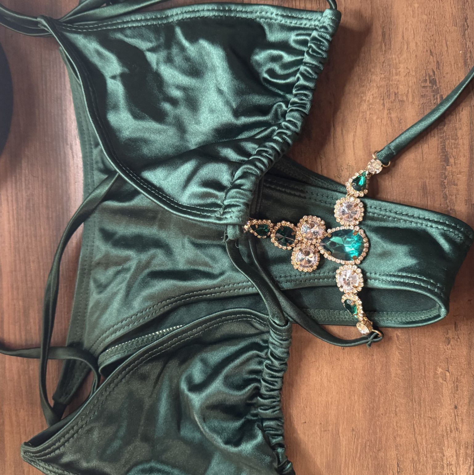 Scene worn green bikini with jewel embellishments