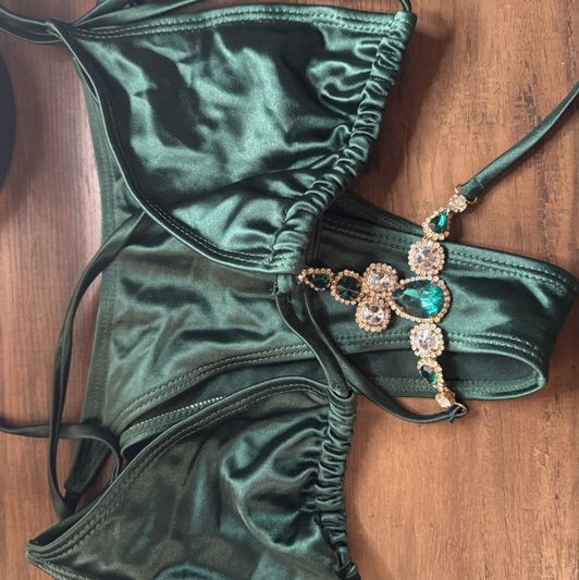 Scene worn green bikini with jewel embellishments
