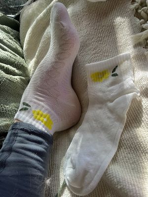 white ankle socks with flower