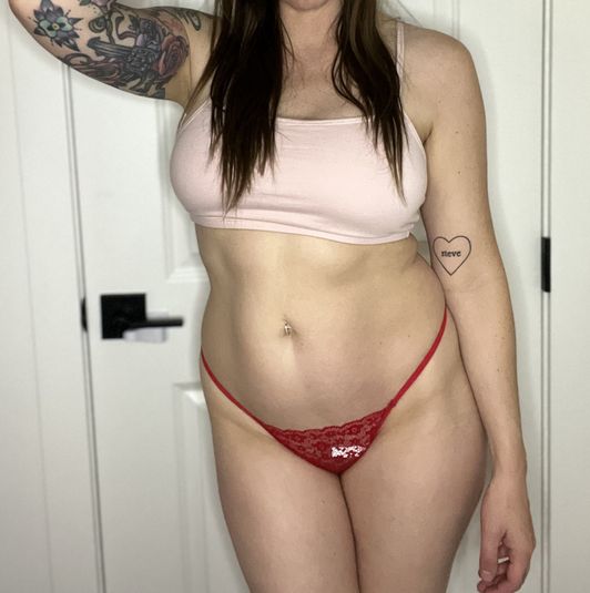 Red flower lace thong