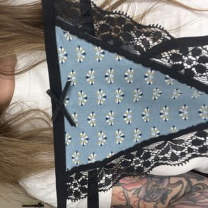 Blue and black thong