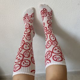 White Funny Ankle Socks With Red Faces