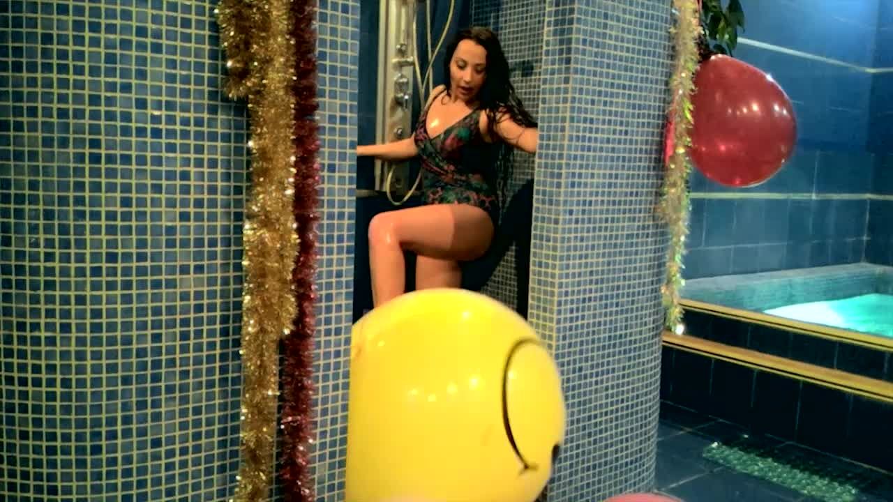 Nathalie With Balloons In The Shower