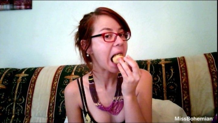 Eating Puffy Pastry and Melted Chocolate