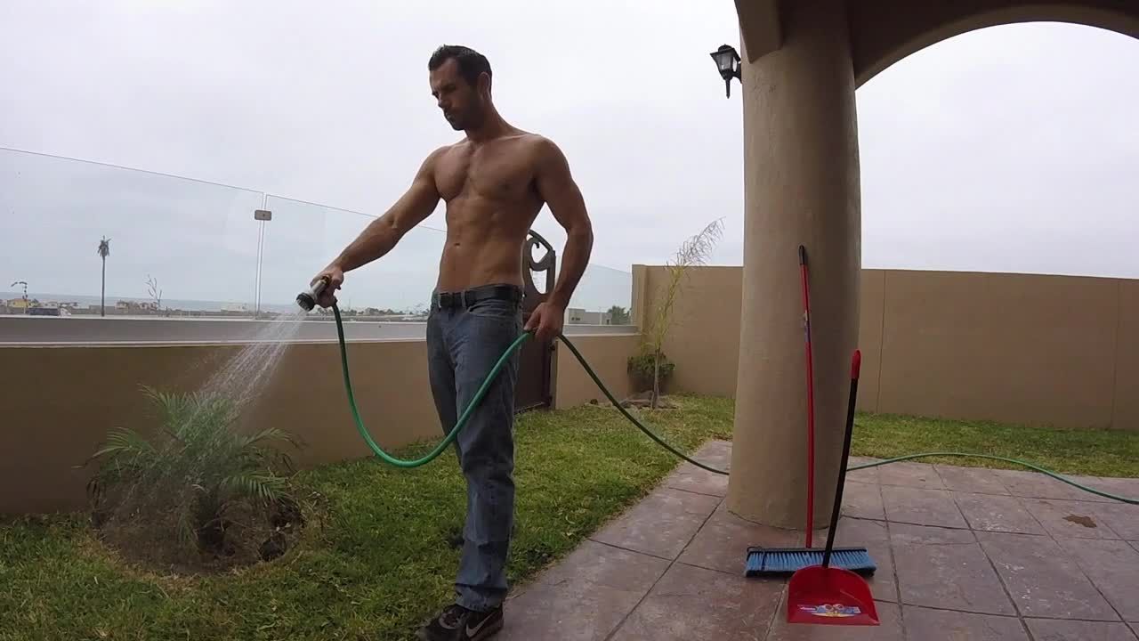 Sweaty yard work ends with sweet release