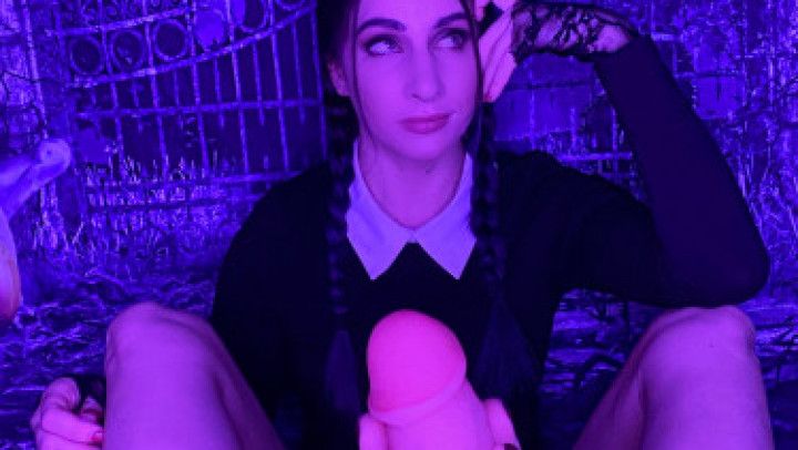 Bratty Wednesday Addams gives a foot job