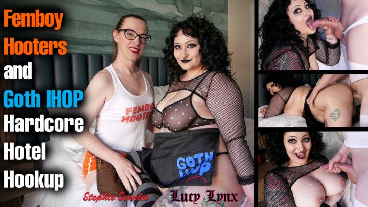Femboy Hooters Waitress with Big Cock Fucks Goth IHOP Girl