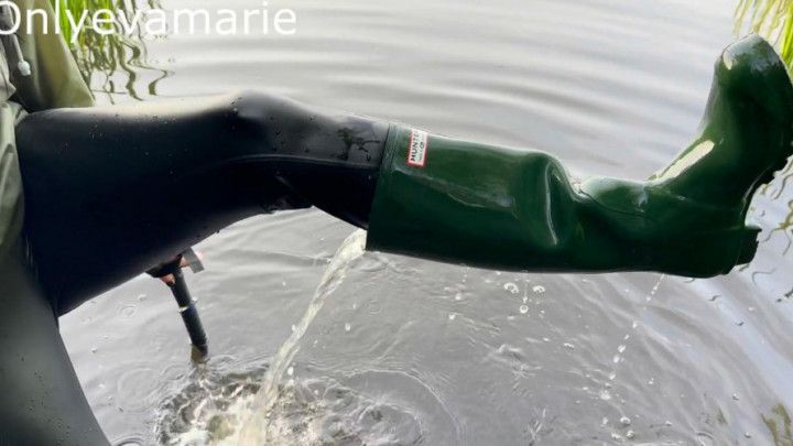 Green Hunter Wellies In Lake