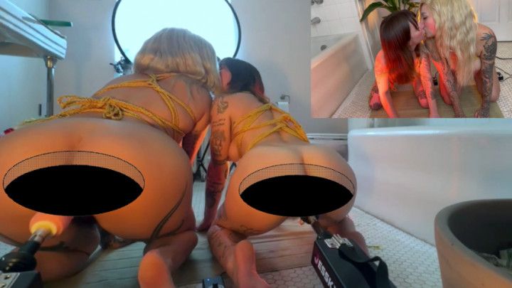 Side by Side Fuck Machines! Moaning and Kissing Together