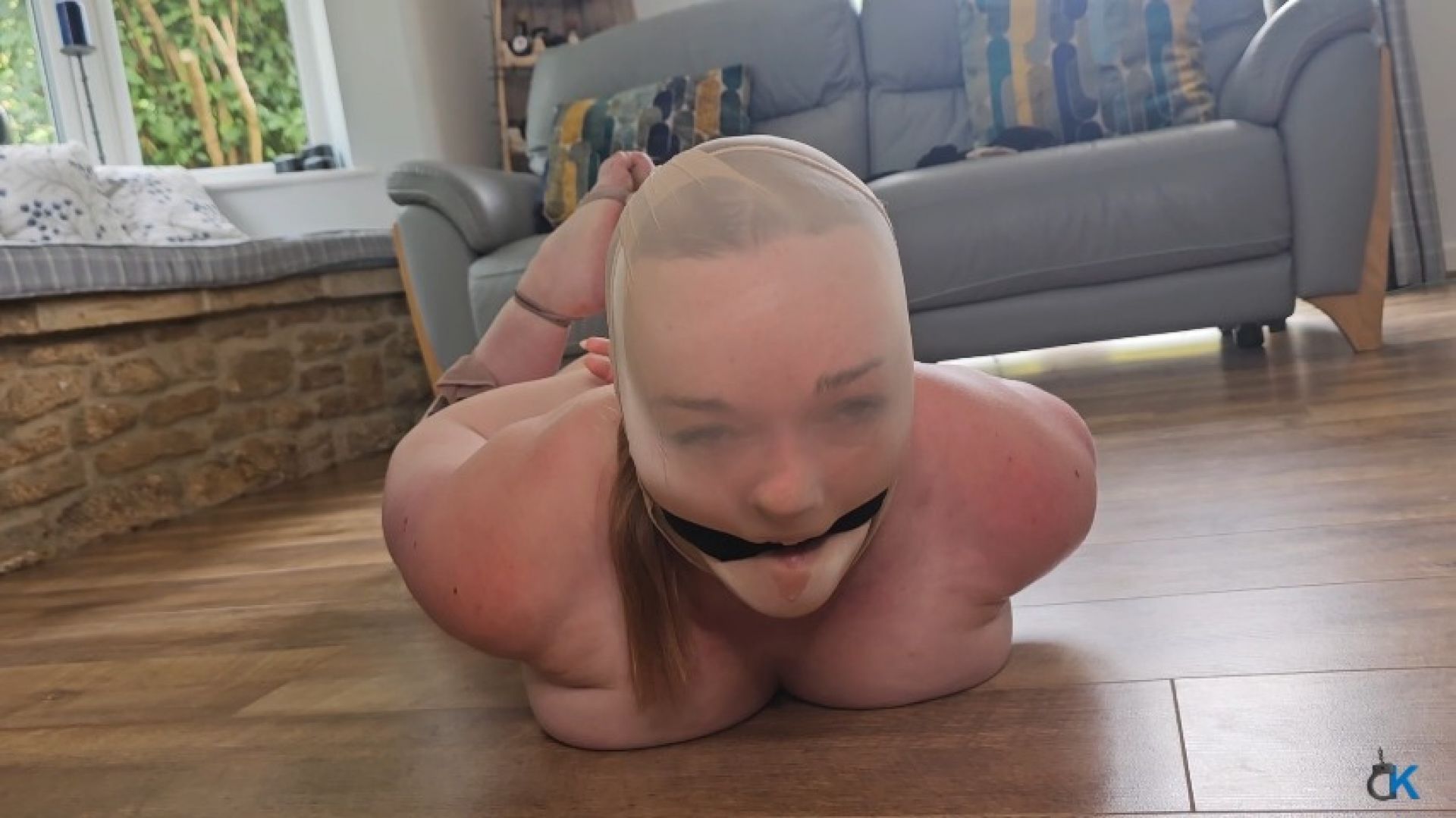 Head Yanked, Legs Spread, Pussy Buzzed in Nylon Bondage