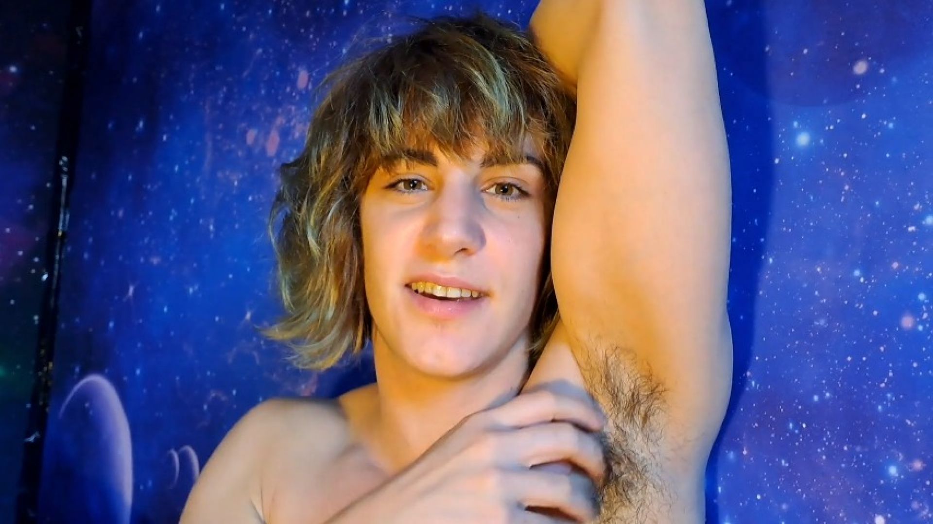 Smelling my hairy armpits