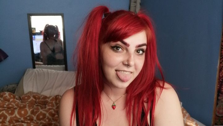 Pigtailed slut sucks and fucks a toy