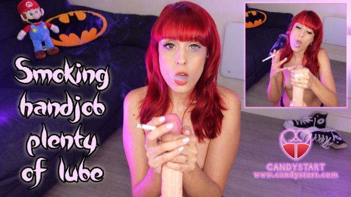 Smoking handjob plenty of lube