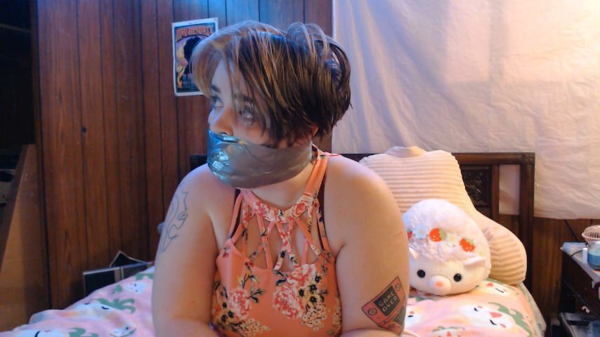 Self gag and vibrator orgasm