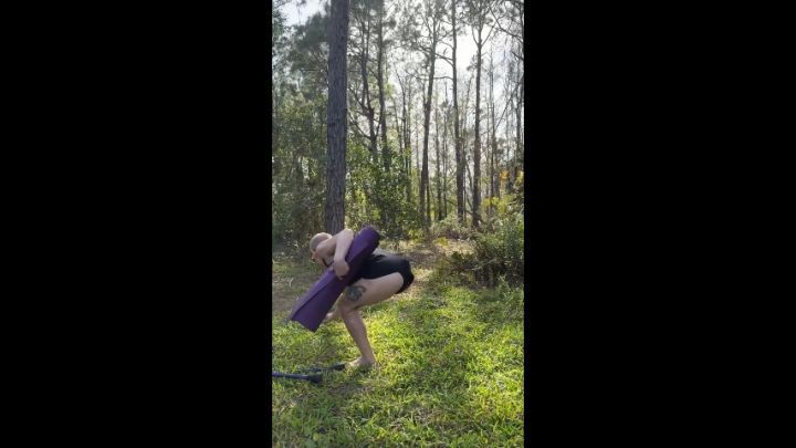 Strechin in the woods