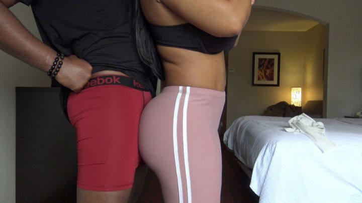 Grinding dance in peach leggings