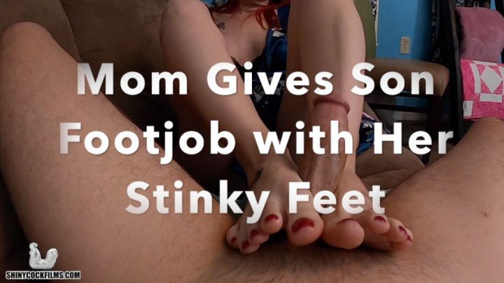 step-Mom Gives step-Son a Footjob with Sweaty Feet