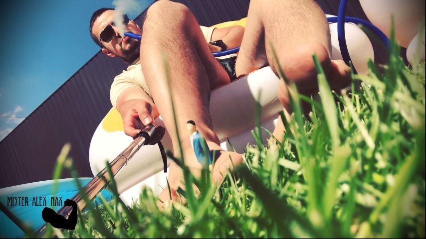 The giant kicks at a tiny little man