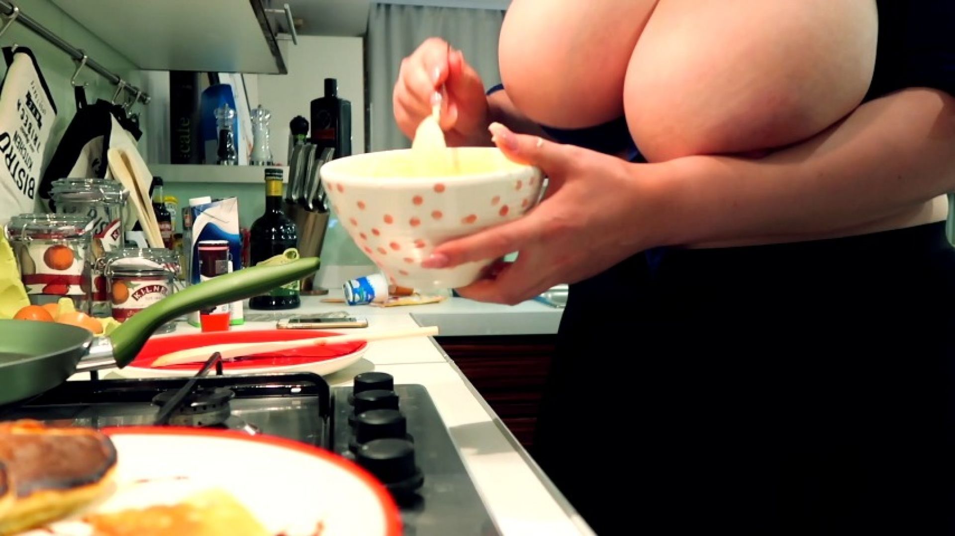 Pancakes and huge boobs