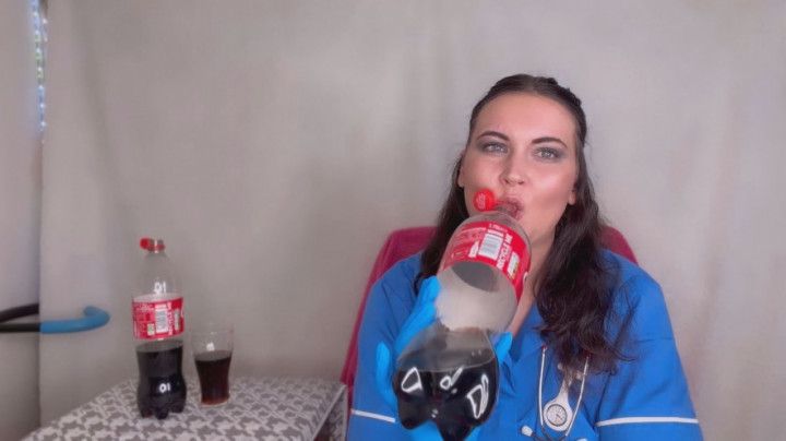 Nurse FFW having fizzy drink and burping