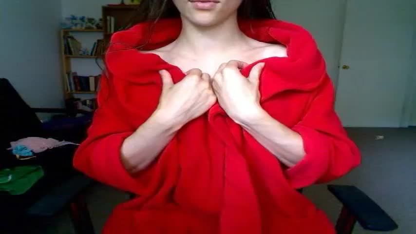 red robe, sheer panty , long hair tease