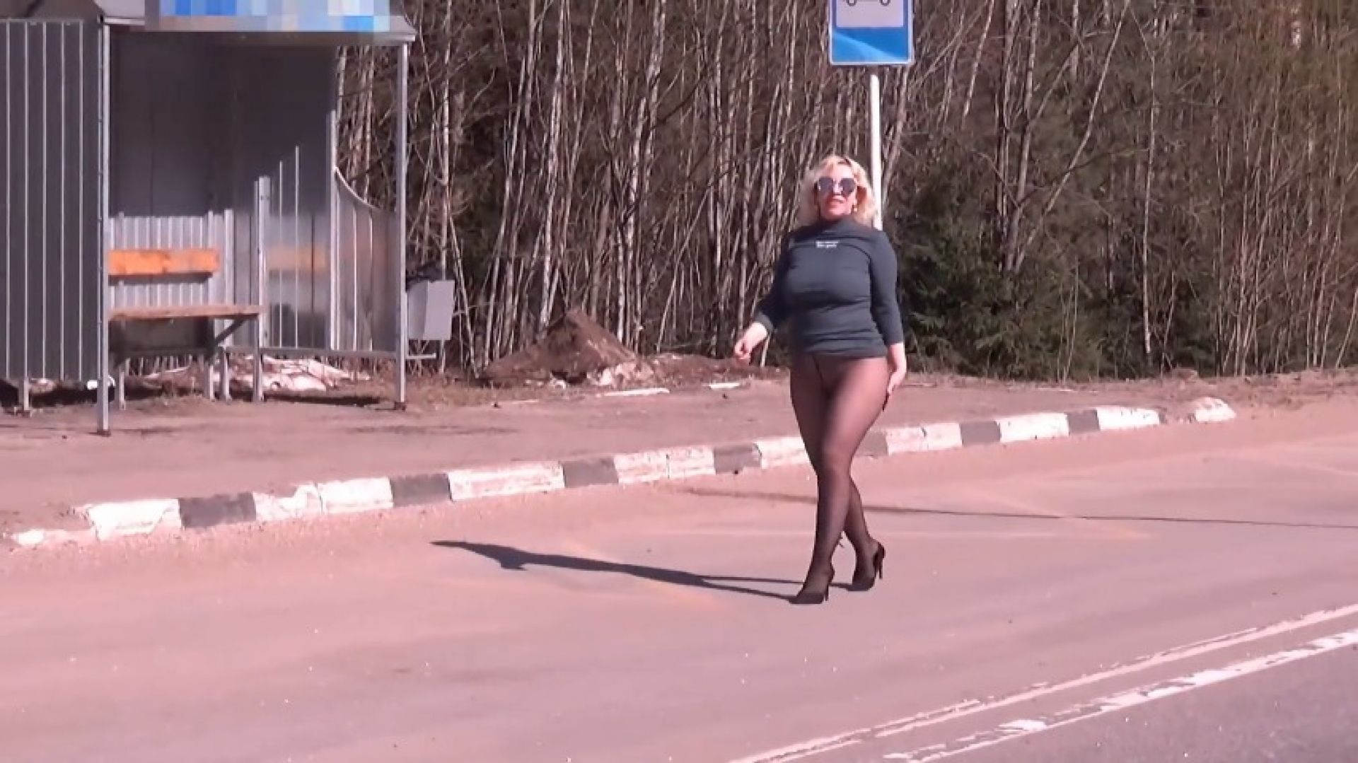 Nylon ass walk on road