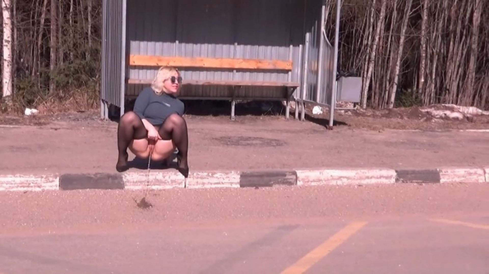 Golden rain 78- woman flash big ass and pee bus stop