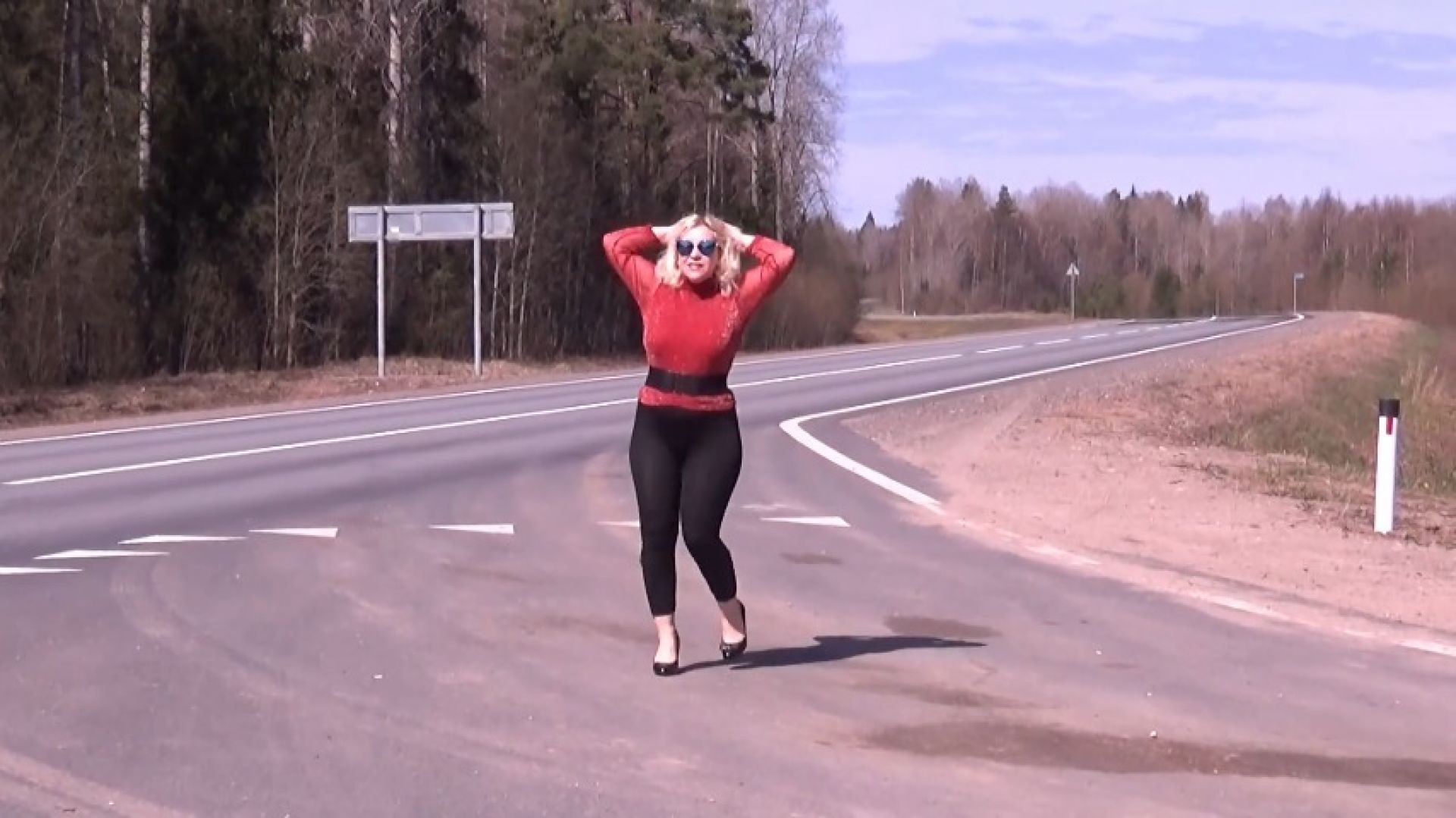 Black transparent leggings - Teasing on road