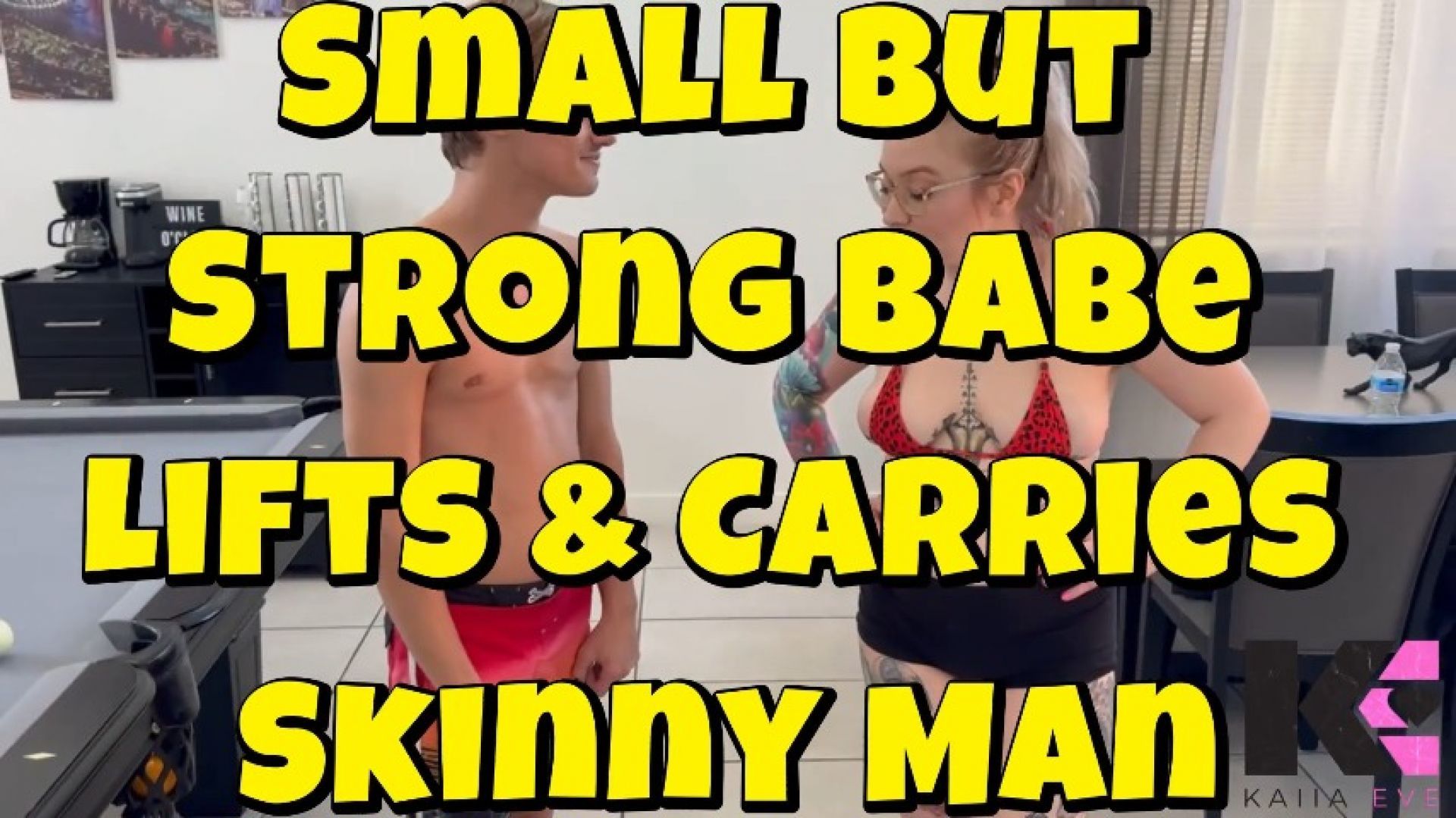 Small But Strong Babe Lifts &amp; Carries Skinny Man