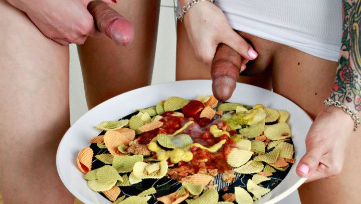 TS Girls Cum on Food