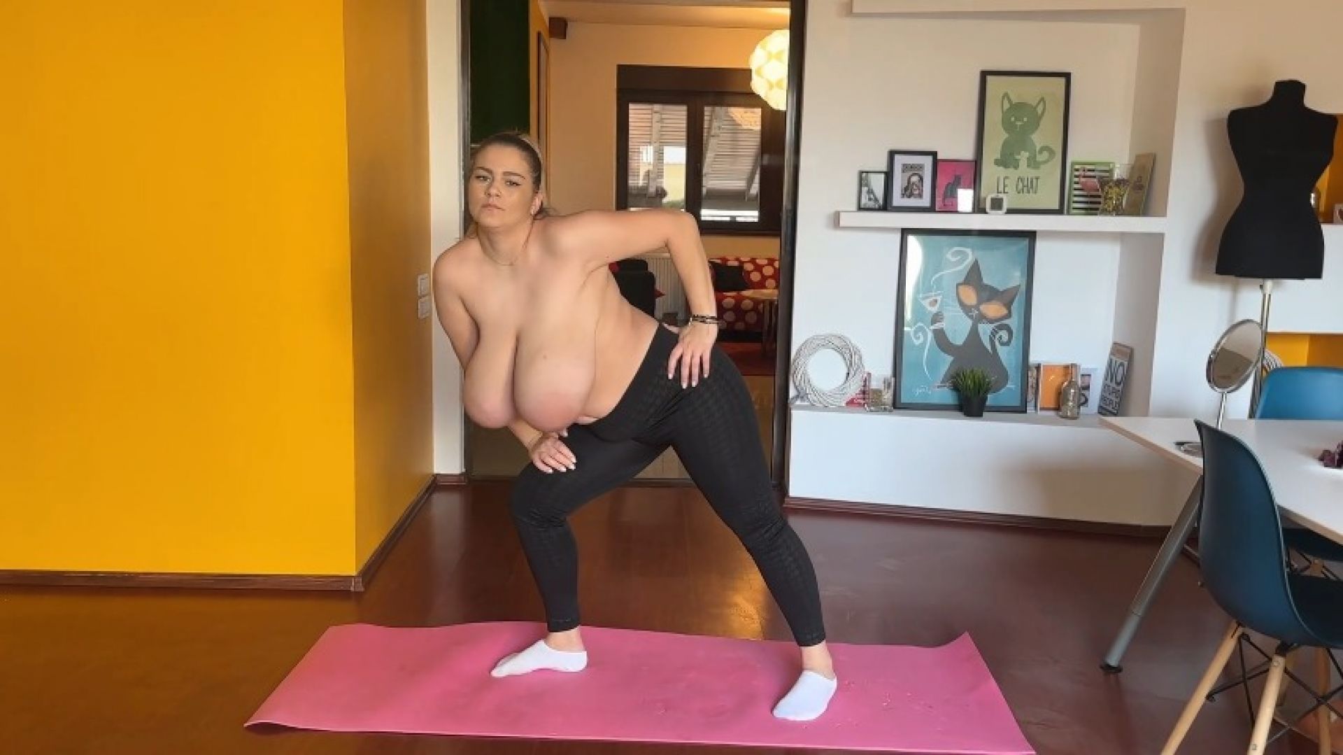 Topless yoga moves