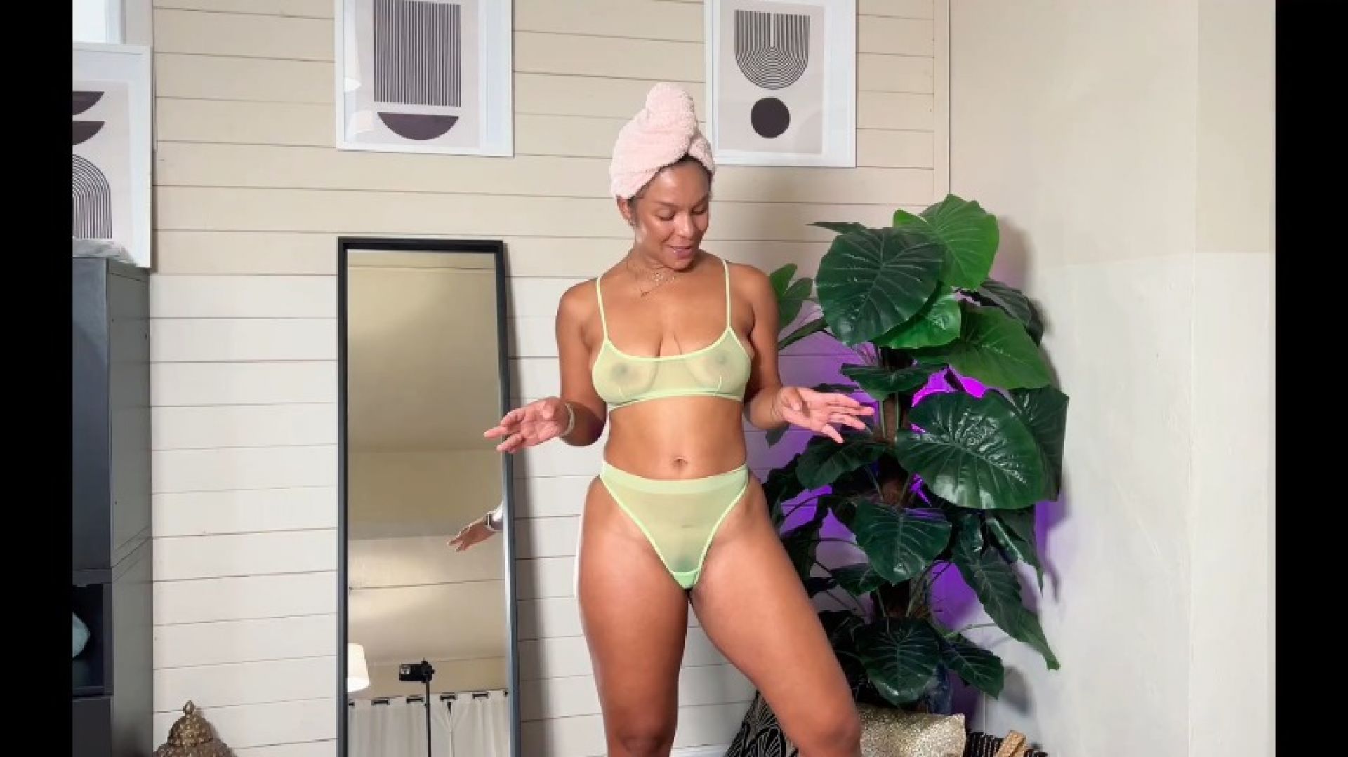 Super transparent lingerie on sexy black hot milf