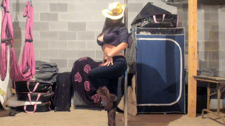 pole fun in jeans and booots