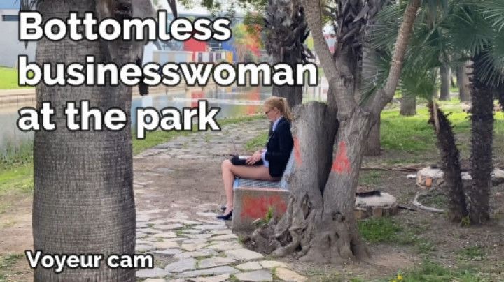 Bottomless business woman in park voyeur