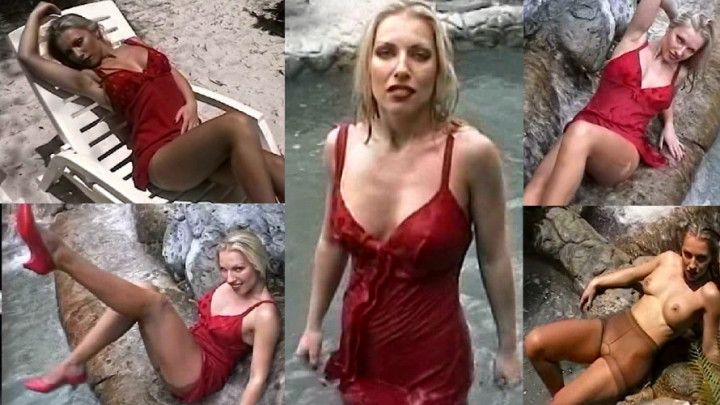 Lana Cox wets her red dress
