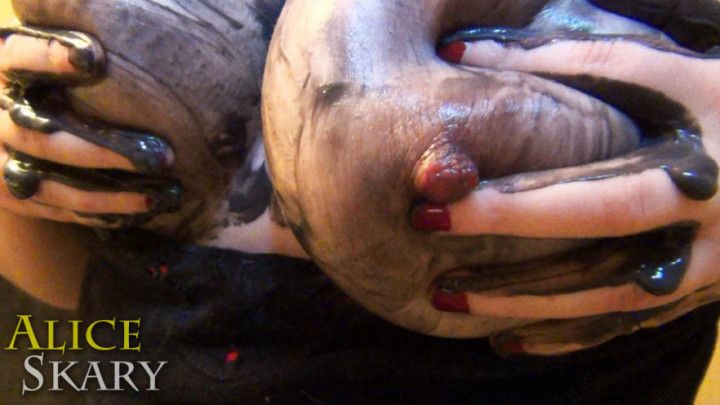 Breast Massage With Black Cream Lotion