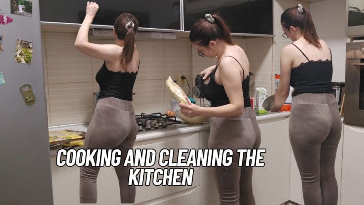 Cooking and cleaning the kitchen